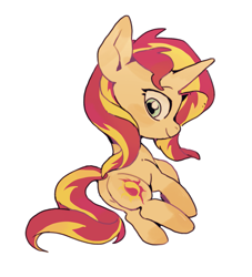 Size: 1475x1626 | Tagged: safe, artist:yanming98294, sunset shimmer, pony, unicorn, g4, butt, female, mare, plot, simple background, smiling, solo, white background