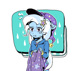 Size: 2368x2204 | Tagged: safe, artist:yanming98294, trixie, human, equestria girls, g4, cape, clothes, crying, cute, diatrixes, female, hat, high res, hoodie, sad, sadorable, simple background, skirt, solo, trixie's cape, trixie's hat, white background