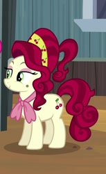 Size: 661x1080 | Tagged: safe, screencap, cherry jubilee, earth pony, pony, g4, building, cropped, female, mare, solo