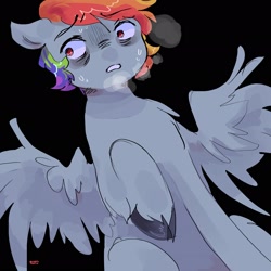 Size: 2048x2048 | Tagged: safe, artist:dmitrymemovznok, rainbow dash, pegasus, pony, g4, frown, high res, raised hoof, scared, solo, spread wings, sweat, unshorn fetlocks, wings