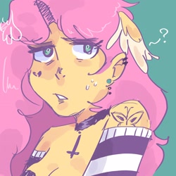 Size: 2048x2048 | Tagged: safe, artist:dmitrymemovznok, fluttershy, human, equestria girls, g4, bust, choker, chokershy, clothes, ear piercing, frown, high res, piercing, solo