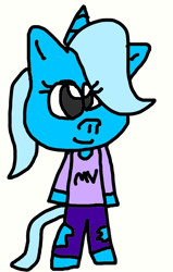 Size: 664x1045 | Tagged: safe, artist:superkittyfan, trixie, unicorn, semi-anthro, g4, arm hooves, clothes, female, mare, shirt, simple background, solo, white background
