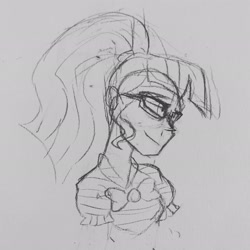 Size: 2048x2048 | Tagged: safe, artist:vitaltoast, sci-twi, twilight sparkle, human, equestria girls, g4, bust, high res, monochrome, sketch, solo, traditional art