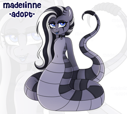 Size: 2807x2524 | Tagged: safe, artist:madelinne, oc, oc only, lamia, original species, semi-anthro, adoptable, adoptable open, belly button, collar, female, high res, long hair, mare, solo, zoom layer