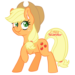 Size: 2000x2000 | Tagged: safe, artist:edgyanimator, applejack, earth pony, pony, g4, blonde, blonde hair, cowboy hat, ear fluff, female, green eyes, hat, high res, mare, orange mane, raised hoof, simple background, solo, standing, tail, white background