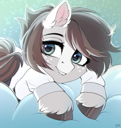 Size: 2400x2539 | Tagged: safe, artist:hakaina, oc, oc only, oc:news flash, bat pony, pony, bat pony oc, clothes, high res, lying down, simple background, solo, unshorn fetlocks