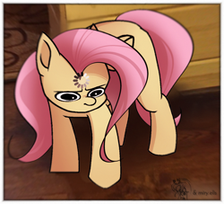 Size: 1710x1550 | Tagged: safe, artist:miryelis, fluttershy, pegasus, pony, base used, loading, long hair, looking, meme, photo, ponified animal photo, ponified meme, signature, solo, standing, wings