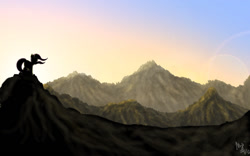 Size: 1024x640 | Tagged: safe, artist:spontaneouspotato, fluttershy, g4, mountain, mountain range, scenery, solo