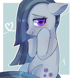 Size: 1200x1300 | Tagged: safe, artist:hosikawa, marble pie, earth pony, pony, g4, blushing, cute, female, hair over one eye, heart, heart eyes, looking at you, marblebetes, signature, simple background, smiling, solo, wingding eyes