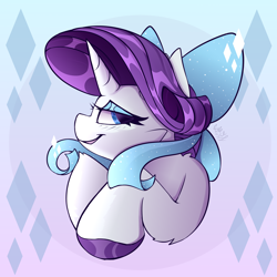 Size: 2500x2500 | Tagged: safe, artist:starcasteclipse, rarity, pony, unicorn, g4, abstract background, blue eyeshadow, bow, cute, cutie mark background, eyeshadow, female, hair bow, high res, horn, makeup, mare, open mouth, open smile, raribetes, smiling, solo, sparkles, unshorn fetlocks