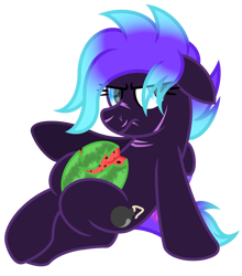 Size: 2823x3211 | Tagged: safe, artist:ponkus, oc, oc only, oc:rad blast, pegasus, pony, fallout equestria, eye clipping through hair, female, food, fruit, high res, mare, scar, scarred, simple background, solo, transparent background, watermelon
