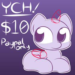 Size: 2000x2000 | Tagged: safe, artist:cushyhoof, oc, oc only, earth pony, pegasus, pony, unicorn, any gender, any race, commission, cute, female, gradient background, high res, lying down, male, mare, ponyloaf, prone, sitting, solo, stallion, ych sketch, your character here