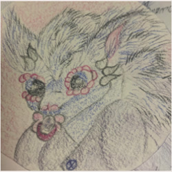 Size: 300x300 | Tagged: safe, artist:lilyfathom, dragon, fennec fox, fox, anthro, age regression, avatar, beady eyes, bust, male, old art, pacifier, portrait, small, solo, traditional art, younger