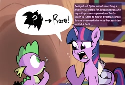 Size: 1992x1356 | Tagged: safe, artist:mar0x8, part of a set, spike, twilight sparkle, dragon, pony, unicorn, g4, bag, golden oaks library, saddle bag, speech bubble, text, unicorn twilight