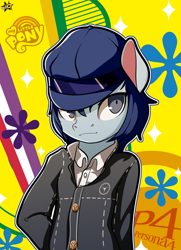 Size: 1552x2140 | Tagged: safe, artist:alexsc112, earth pony, pony, semi-anthro, crossover, naoto shirogane, persona, persona 4, solo