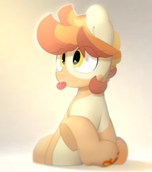 Size: 2139x2420 | Tagged: safe, artist:mochi_nation, oc, oc only, oc:flame egg, earth pony, pony, coat markings, cute, eye clipping through hair, female, high res, mare, ocbetes, sitting, solo, tongue out