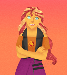 Size: 800x899 | Tagged: safe, artist:maiadrawing, sunset shimmer, human, equestria girls, g4, female, gradient background, smiling, solo
