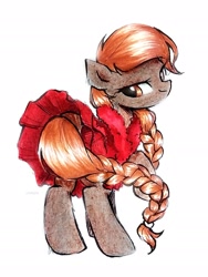 Size: 1572x2095 | Tagged: safe, artist:liaaqila, oc, oc only, oc:honour bound, earth pony, pony, fanfic:everyday life with guardsmares, braid, braided tail, clothes, commission, dress, earth pony oc, everyday life with guardsmares, female, gala dress, guardsmare, looking at you, mare, royal guard, simple background, solo, tail, traditional art, white background
