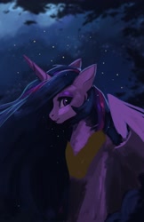 Size: 1500x2312 | Tagged: safe, artist:hierozaki, twilight sparkle, alicorn, firefly (insect), insect, pony, g4, female, mare, night, solo, twilight sparkle (alicorn)