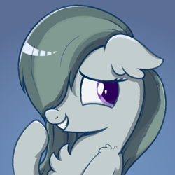 Size: 1000x1000 | Tagged: safe, artist:candy meow, marble pie, earth pony, pony, g4, chest fluff, ear fluff, female, floppy ears, gradient background, looking sideways, mare, raised hoof, shy, simple background, solo