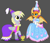Size: 1068x924 | Tagged: safe, derpy hooves, smolder, dragon, pegasus, pony, g4, beautiful, candy, clothes, cute, dragoness, dress, duo, duo female, female, food, froufrou glittery lacy outfit, hat, hennin, pretty, princess, princess derpy, princess smolder, puffy sleeves, smolderbetes