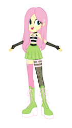 Size: 720x1280 | Tagged: safe, artist:selenaede, fluttershy, butterfly, human, equestria girls, g4, alternate clothes, alternate hairstyle, base used, belt, boots, choker, clothes, cross, female, fingerless gloves, fishnet clothing, fishnet stockings, garter, garter belt, garter straps, garters, gloves, hairclip, jewelry, long gloves, long socks, looking away, microskirt, miniskirt, necklace, open mouth, platform boots, platform shoes, ring, shirt, shoes, silver, simple background, skirt, sleeveless, sleeveless shirt, smiling, socks, solo, striped shirt, stripes, thigh highs, thigh socks, white background