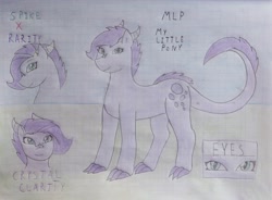 Size: 2972x2182 | Tagged: safe, artist:citlalyhm, oc, oc only, oc:crystal clarity, dracony, hybrid, kilalaverse, female, graph paper, high res, interspecies offspring, mare, offspring, parent:rarity, parent:spike, parents:sparity, solo, traditional art