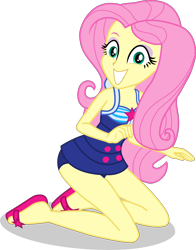 Size: 2357x3011 | Tagged: safe, alternate version, artist:dustinwatsongkx, fluttershy, human, equestria girls, g4, accessory swap, bare shoulders, clothes, clothes swap, female, grin, high res, one-piece swimsuit, sandals, sci-twi swimsuit, simple background, sleeveless, smiling, solo, swimsuit, swimsuit swap, transparent background