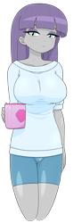 Size: 1160x3522 | Tagged: safe, alternate version, artist:batipin, maud pie, human, equestria girls, g4, breasts, busty maud pie, eyes closed, female, looking at you, mug, simple background, solo, transparent background