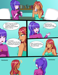 Size: 2338x3025 | Tagged: safe, artist:binrouya2021, artist:mlp-cam, starlight glimmer, sunset shimmer, human, comic:equestria girls curse and madness, equestria girls, g4, breasts, busty sunset shimmer, cleavage, clothes, comic, duo, high res, nightgown, pajamas