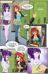 Size: 2685x4156 | Tagged: safe, artist:awalex, artist:mlp-cam, starlight glimmer, sunset shimmer, human, comic:equestria girls curse and madness, equestria girls, g4, breasts, busty starlight glimmer, busty sunset shimmer, cleavage, comic, dialogue, lockers, speech bubble