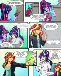 Size: 1024x1280 | Tagged: safe, artist:binrouya2021, artist:candyclumsy, artist:mlp-cam, sci-twi, starlight glimmer, sunset shimmer, twilight sparkle, human, comic:equestria girls curse and madness, equestria girls, g4, breasts, cleavage, comic, dialogue, female, speech bubble, trio