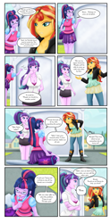 Size: 3700x7500 | Tagged: safe, artist:dragons4life, artist:lifesharbinger, artist:mlp-cam, sci-twi, starlight glimmer, sunset shimmer, twilight sparkle, human, comic:equestria girls curse and madness, equestria girls, g4, breasts, busty starlight glimmer, cleavage, comic, dialogue, female, speech bubble, trio