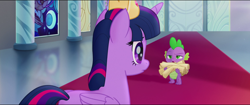 Size: 1920x808 | Tagged: safe, screencap, spike, twilight sparkle, alicorn, dragon, pony, g4, my little pony: the movie, butt, female, male, mare, plot, scroll, twilight sparkle (alicorn)