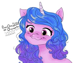 Size: 1200x1000 | Tagged: safe, artist:butt0ns2010, izzy moonbow, pony, unicorn, g5, :3, blushing, cute, female, izzybetes, mare, simple background, solo, white background