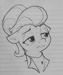 Size: 861x1024 | Tagged: safe, artist:whiskeypanda, fluttershy, pegasus, pony, fake it 'til you make it, g4, alternate hairstyle, bust, clothes, doodle, ink drawing, lined paper, pen drawing, severeshy, traditional art, unimpressed