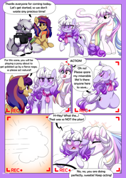 Size: 2894x4093 | Tagged: safe, artist:shoelace, oc, oc:anita snap, oc:glamour shot, oc:lucky gem, oc:noella novella, earth pony, lamia, original species, pegasus, pony, unicorn, comic, female, glasses, horn, mare, siblings, sisters, story in the source, vore, wings