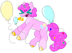 Size: 2048x1502 | Tagged: safe, artist:maggot, pinkie pie, earth pony, pony, g4, ><, balloon, beanbrows, coat markings, eyebrows, eyes closed, fangs, female, hooves, mare, open mouth, open smile, simple background, smiling, socks (coat markings), solo, transparent background