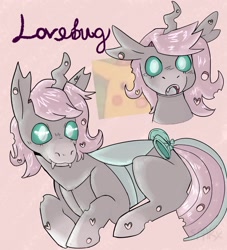 Size: 1816x2003 | Tagged: safe, artist:cinnamonsparx, oc, oc:lovebug, changeling, double colored changeling, female, lying down, pink changeling, prone, solo