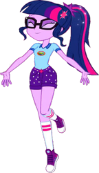 Size: 385x670 | Tagged: safe, edit, edited screencap, screencap, sci-twi, twilight sparkle, human, equestria girls, g4, my little pony equestria girls: legend of everfree, ^^, background removed, cute, eyes closed, female, glasses, makeup, ponytail, purple eyeshadow, simple background, solo, transparent background