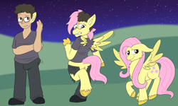 Size: 1280x768 | Tagged: safe, artist:detectivecoon, fluttershy, oc, human, pegasus, pony, g4, butt, female, human to pony, male, male to female, mare, rule 63, transformation, transformation sequence, transgender transformation