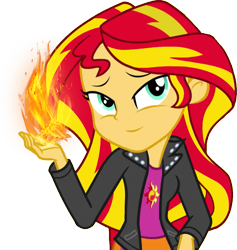 Size: 827x874 | Tagged: safe, artist:evilasio, sunset shimmer, human, equestria girls, g4, my little pony equestria girls: rainbow rocks, clothes, female, fiery shimmer, jacket, pyromancy, shirt, simple background, solo, transparent background, vest