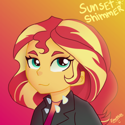 Size: 4000x4000 | Tagged: safe, artist:ginmay, sunset shimmer, human, equestria girls, g4, bust, female, gradient background, solo