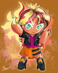 Size: 2835x3543 | Tagged: safe, artist:michealsymson, ray, sunset shimmer, gecko, lizard, g4, chibi, cookie run, cookiefied, female, high res, solo, style emulation