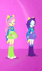 Size: 579x977 | Tagged: safe, artist:benjirivera1991, fluttershy, rarity, human, equestria girls, g4, belt, boots, clothes, duo, eyes closed, helping twilight win the crown, high heel boots, shirt, shoes, skirt, socks, standing, sweater