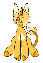 Size: 728x1063 | Tagged: safe, artist:maggot, oc, oc only, oc:golden twist, pony, unicorn, fangs, hair over one eye, hooves, lidded eyes, simple background, sitting, smiling, solo, white background