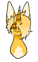 Size: 423x684 | Tagged: safe, artist:maggot, oc, oc only, oc:golden twist, pony, unicorn, bust, fangs, hair over one eye, lidded eyes, portrait, simple background, smiling, solo, transparent background
