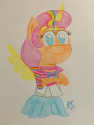 Size: 3024x4032 | Tagged: safe, artist:jesslmc16, sunny starscout, alicorn, earth pony, pony, semi-anthro, g5, anime, arm hooves, bust, clothes, colored, colored pencil drawing, colored pupils, drawing, female, mane stripe sunny, portrait, sailor moon (series), sailor senshi, sailor uniform, solo, traditional art, uniform
