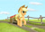 Size: 2478x1800 | Tagged: safe, artist:xodok, applejack, earth pony, pony, series:ponyashnost, g4, apple, cart, cloud, fence, field, food