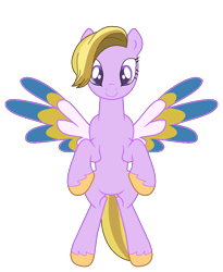Size: 849x1036 | Tagged: safe, artist:westrail642fan, dazzle feather, pegasus, pony, g4, g5, bipedal, colored wings, concave belly, g5 to g4, generation leap, simple background, slender, solo, spread wings, thin, transparent background, unshorn fetlocks, westrail642fan's cadance template, wings